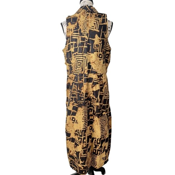 Donna Karan Womens Sleeveless Printed Tie-Front Shirt Dress Black Tan Size 12 - Picture 4 of 10